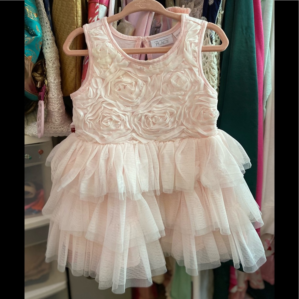 The Children's Place Pink Rose Ruffled Tool Easter Dress 12-18m
